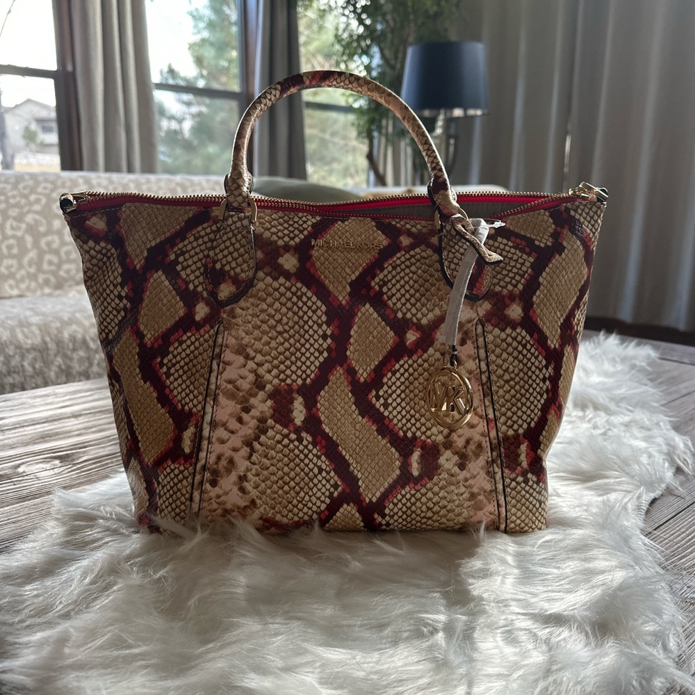 MK New Lenox Multi Colored Snakeskin Large Satchel